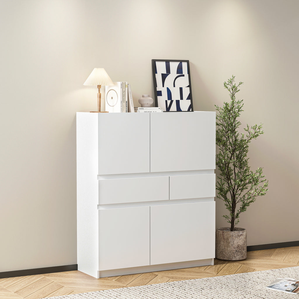 White wooden storage cabinet with 4 doors and 2 drawers - Grand Goldman Shop