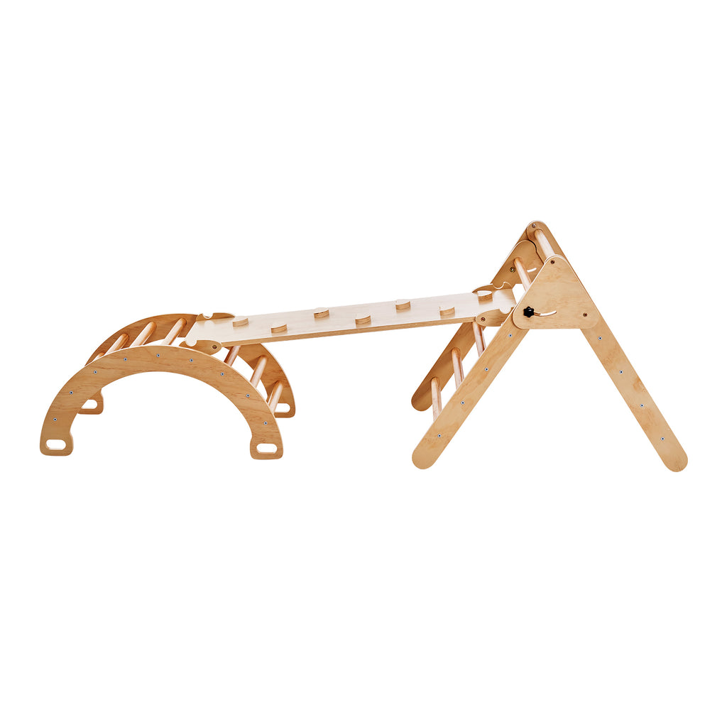 Pikler Triangle Set, 5 in 1 Toddler Climbing Toys Indoor Playground, Ramp, and Arch, Montessori Climbing Set with Triangle, L