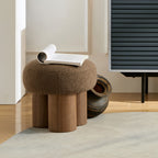 W8017-1 Mushroom Stool with Brown Lamb Wool Seat and Walnut Veneer Barrel PVC Pipe - Grand Goldman Shop