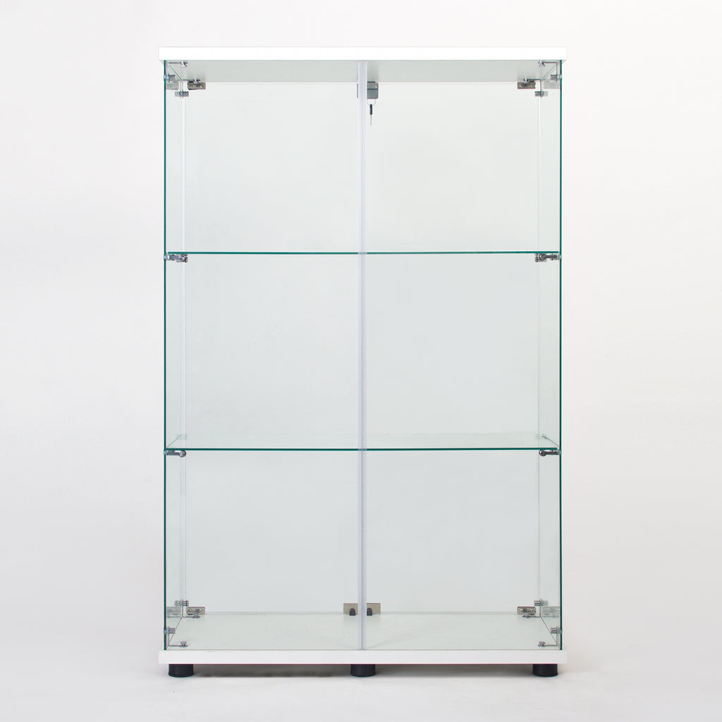 Two Door Glass Cabinet Glass Display Cabinet with 3 Shelves, White - Grand Goldman Shop