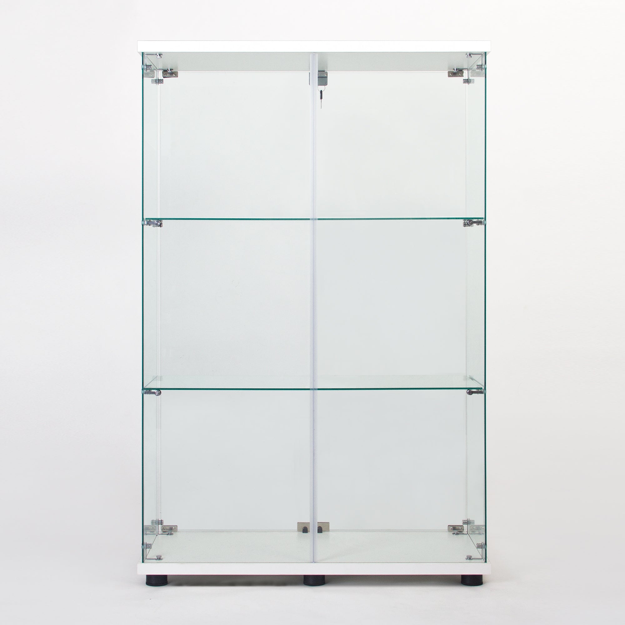 Two Door Glass Cabinet Glass Display Cabinet with 3 Shelves, White - Grand Goldman Shop