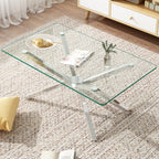 39.37' Rectangular Clear Tempered Glass Coffee Table,Stylish Design with silver Metal Legs, Coffee Table for Living Room - Grand Goldman Shop