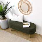 Elegant Ottoman Oval Storage Bench with Rubber Wood Legs in Green, Foam Upholstery, 43.5'x16'x16' - Grand Goldman Shop