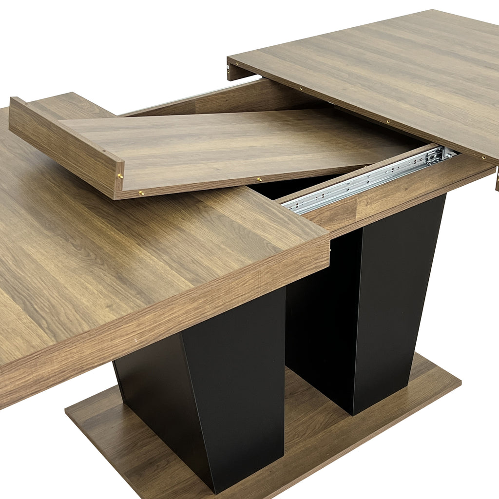 Extendable Dining Room Table for 4-10 People,Wooden Transformer Kitchen Dining Table with Black Double Sturdy Pedestal Base, Modern Expandable Large Table - Grand Goldman Shop