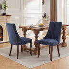 Rayon Cloth Flocking Linen Dining Chairs Channel Kitchen Dinner Chair Comfy Fabric Upholstered Accent Chair for Dining Room with Curved Solid Wood Legs,Set of 2 (Blue), SW1847BL - Grand Goldman Shop