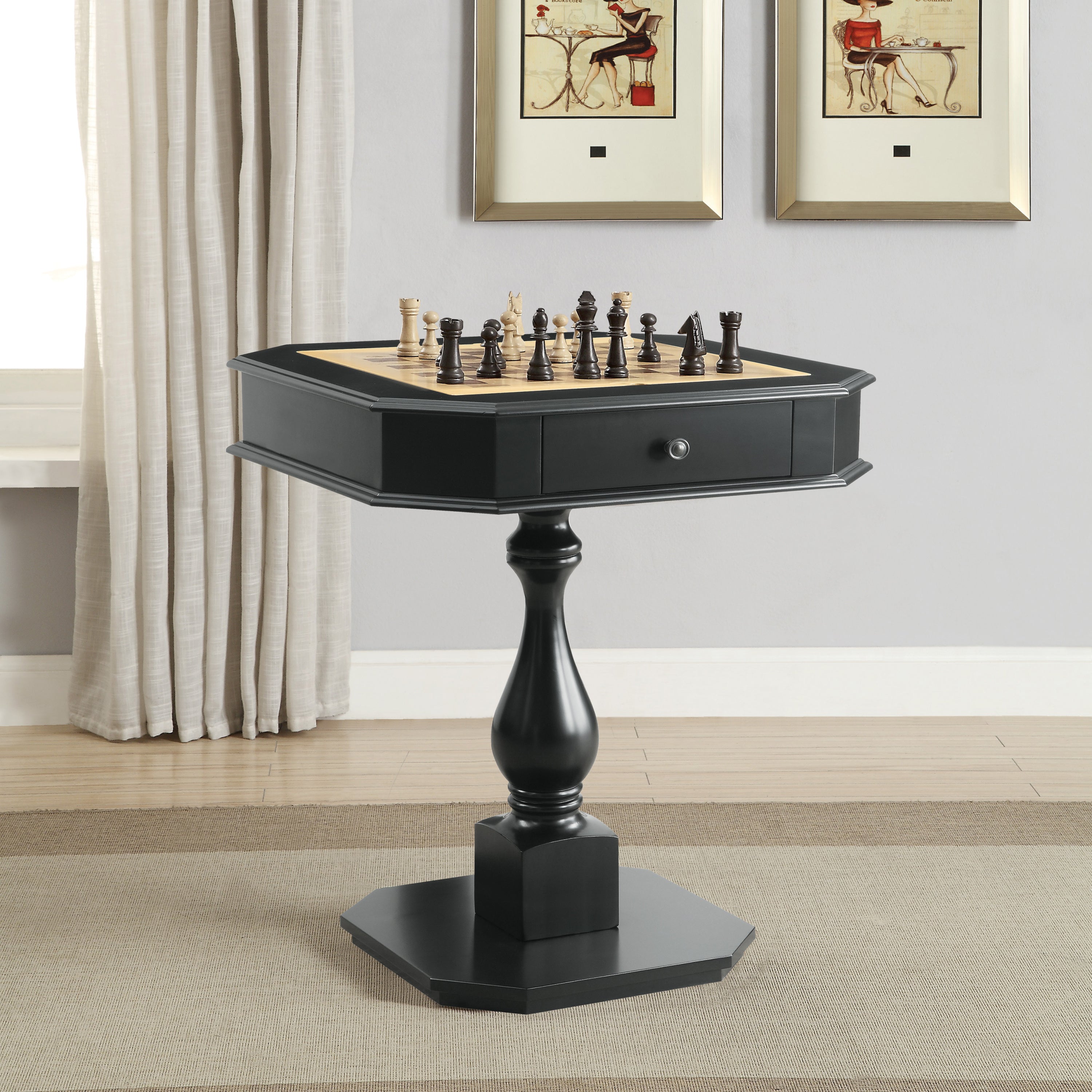Bishop Black Finish Game Table (Game Board reversible, Chess Figure not included) - Grand Goldman