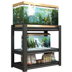 Metal Aquarium Stand 20-30 Gallon Adjustable 3-Tier Fish Tank Rack Shelf - Black, Heavy Duty, 34'W x 18'D x 31'H - Grand Goldman Shop