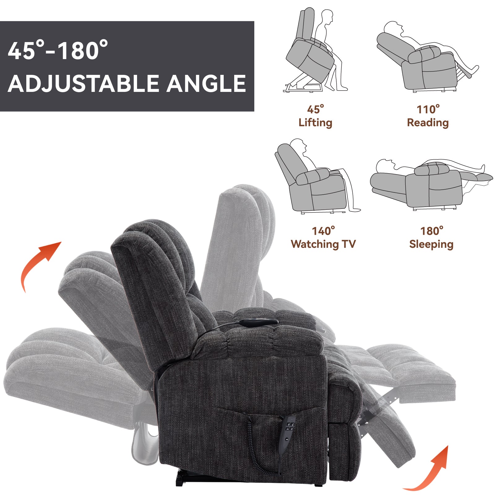 Dual Motor Heat Massage Infinite Position Up to 350 LBS Electric Power Lift Recliners with Power-Remote, Medium-firm and Heavy Duty, Grey - Grand Goldman Shop