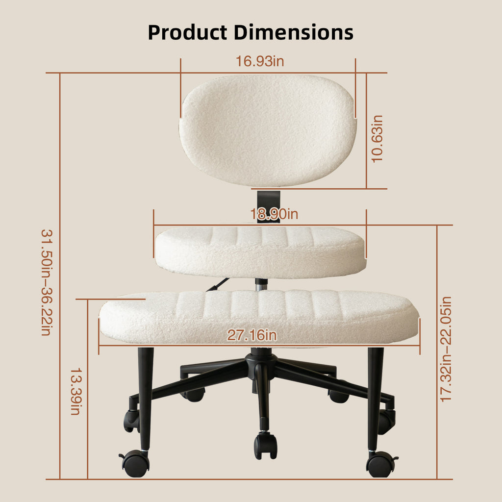 Ergonomic Cross-Legged Office Chair with Back Support, Cream Velvet Multi-Position Desk Chair for Adults, White - Grand Goldm