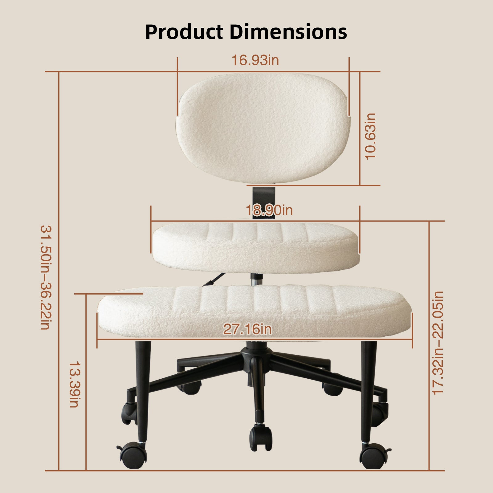 Ergonomic Cross-Legged Office Chair with Back Support, Cream Velvet Multi-Position Desk Chair for Adults, White - Grand Goldm