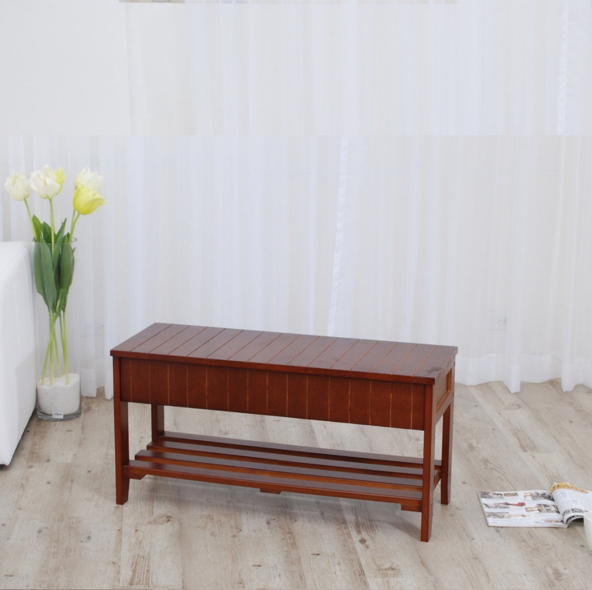 Quality Solid Wood Shoe Bench with Storage, Cherry - Grand Goldman Shop