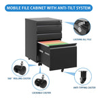 Black Metal 3 Drawer Mobile File Cabinet with Lock for Home Office Organizer, Fully Assembled - Grand Goldman