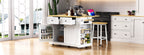 48 inch Kitchen Island with Drop Leaf,Power Outlet,Internal Storage Rack,Rolling Kitchen Storage Cart on 5 Wheels with 5 Open Side Racks for Kitchen,White (Old SKU N707P257057W)(Not Include Stools) - Grand Goldman Shop