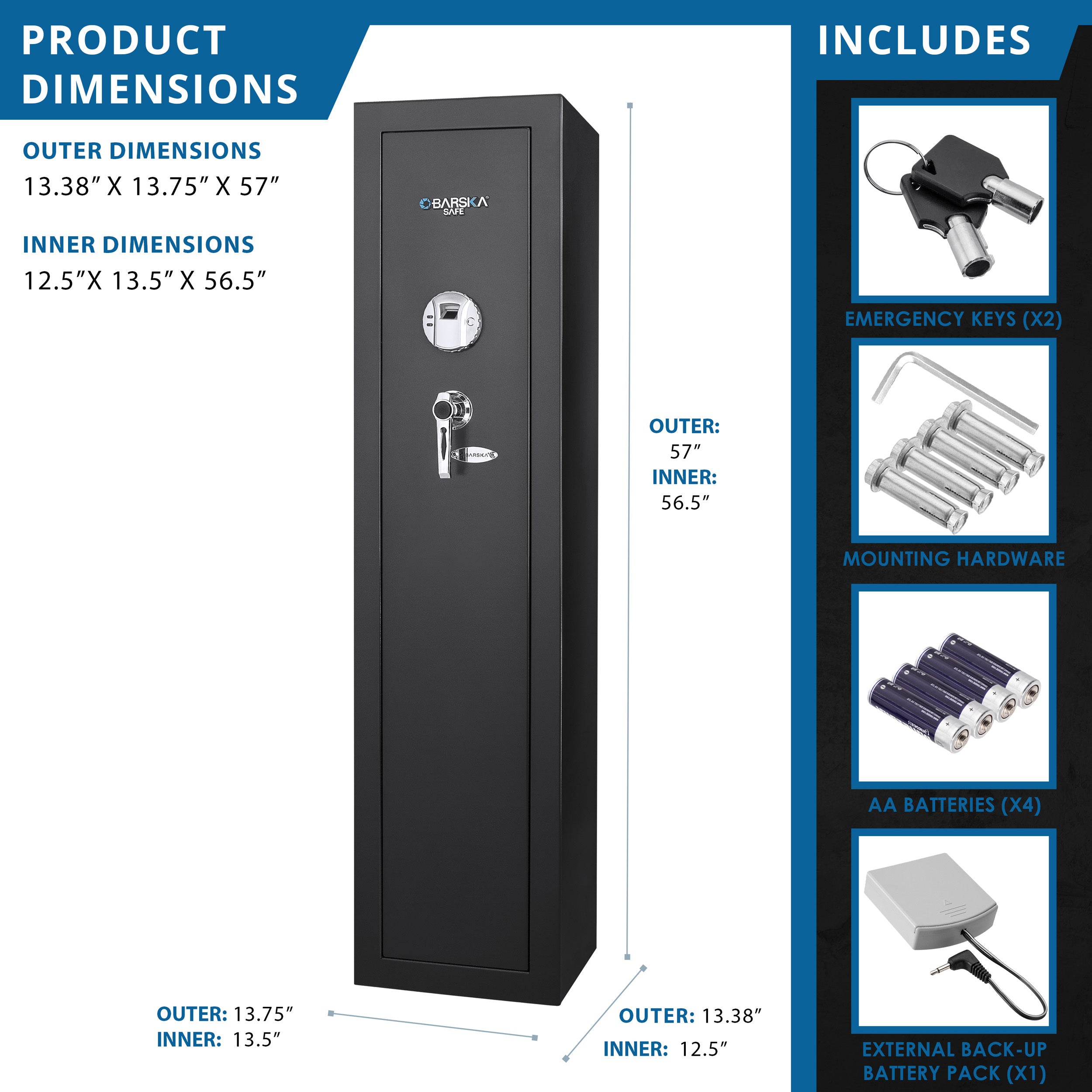 Stylish 5.51 CUBIC FT TALL BIOMETRIC RIFLE SAFE - Available at Grand Goldman