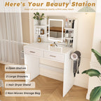 Elegant LED Mirror Vanity Dressing Table with Adjustable Lights, Drawers & Storage, White MDF, 27.56 x 15.75 Inches - Grand Goldman Shop