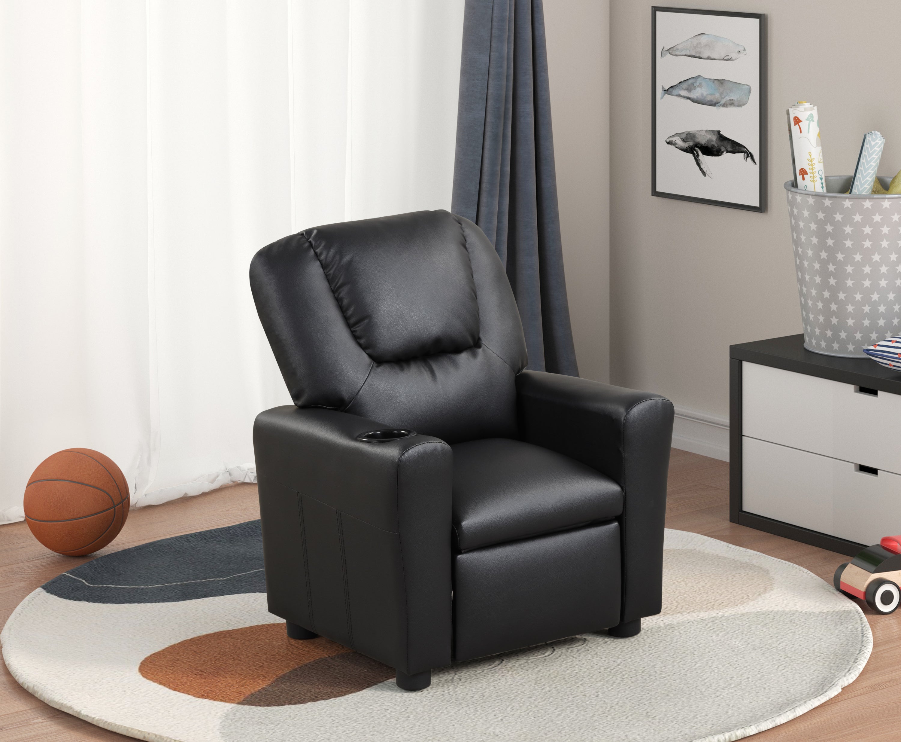 Marisa 23' Black PU Leather Kids Recliner Chair with Cupholder - Grand Goldman