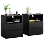 (Set of 2)End Table with Fast USB C Charging Station, Sofa Side Table with 2 Drawers, Large Storage Modern Wood Storage Cabinet for Living Room,Bedroom,Office, Black - Grand Goldman Shop