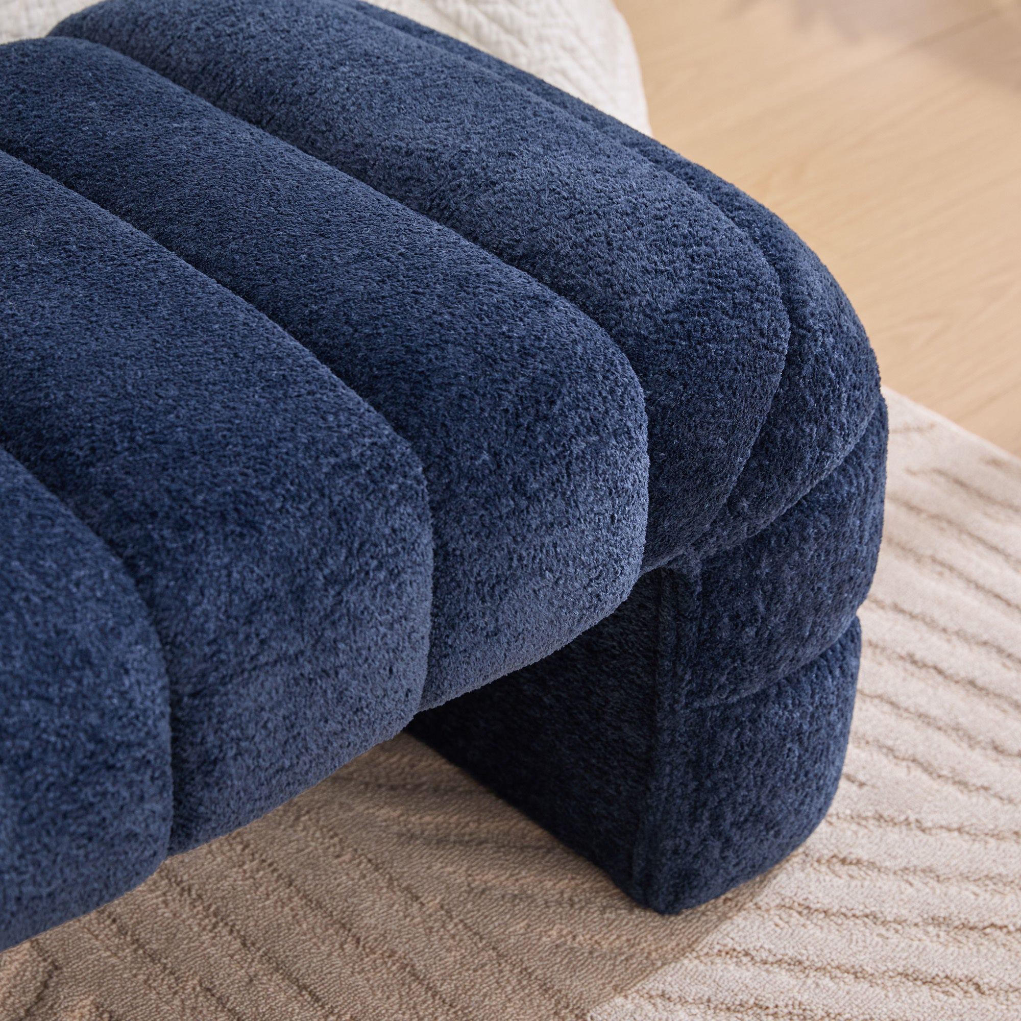 Modern Upholstered Armless Bed Bench, Channel Tufted Couch Daybed Chaise, Navy Chenille Ottoman Foot Stool, 69.7' Wide - Grand Goldman Shop