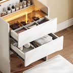 3-in-1 Vanity Table with LED Mirror & Storage Stool, Flip Top Makeup Dressing Table with Adjustable Lights, 5 Storage Spaces Cosmetic Organizer for Bedroom - Grand Goldman Shop