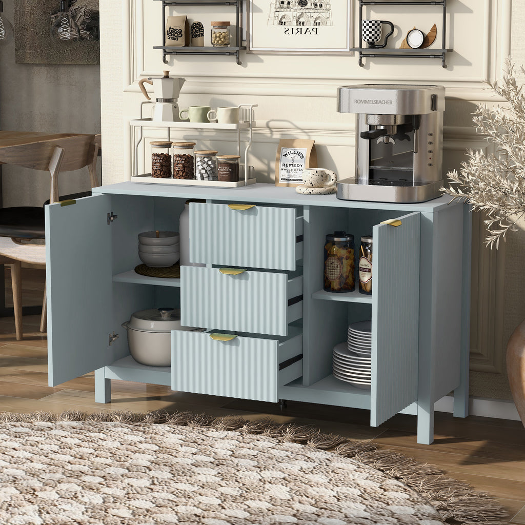 U_STYLE Sideboard with Wave Design - 3 Adjustable Shelves, 3 Drawers & Soft-Close Doors, Storage Console Table with Metal Handles, Suitable for Study, Hallway and Living Room, 3 Colors - Grand Goldman Shop