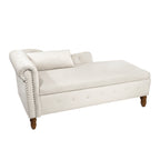 Beige Chaise Lounge Indoor, Velvet Lounge Chair for Bedroom with Storage & Pillow, Modern Upholstered Rolled Arm Chase Lounge for Sleeping with Nailhead Trim for Living Room Bedroom Office - Grand Goldman Shop