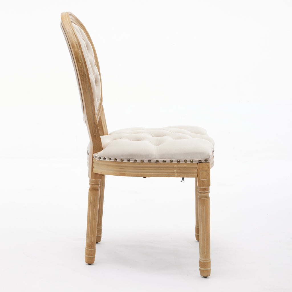 French Style Solid Wood Frame Antique Painting,Hand-pulled buckle decoration Velvet artificial leather Dining Chair with Nailhead Trim ,Wood Legs,Steel Spring inner,Set of 2,Beige,SW1739BG - Grand Goldman Shop