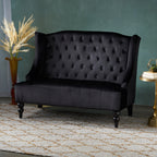 Nurturing Upholstered Loveseat with Wing Back and Diamond Tufting, Black - Grand Goldman Shop