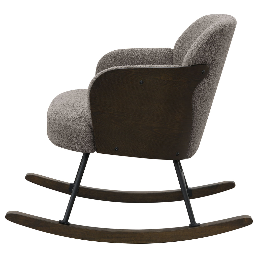 Valera Taupe Boucle Upholstered Mid Back Rocking Chair with Walnut-Finished Bentwood Frame and Metal Legs - Grand Goldman Shop
