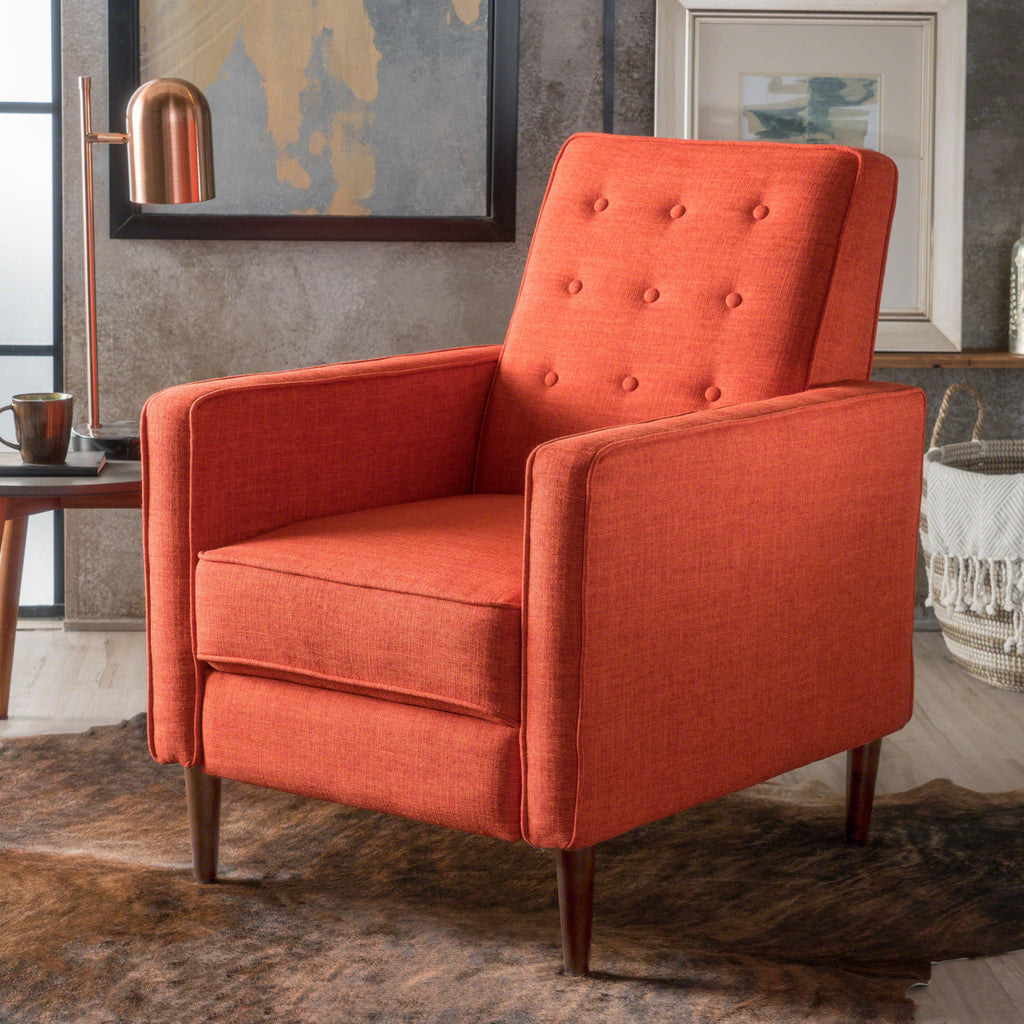 Macedonia Mid-Century Modern Button Tufted Fabric Recliner - Grand Goldman Shop