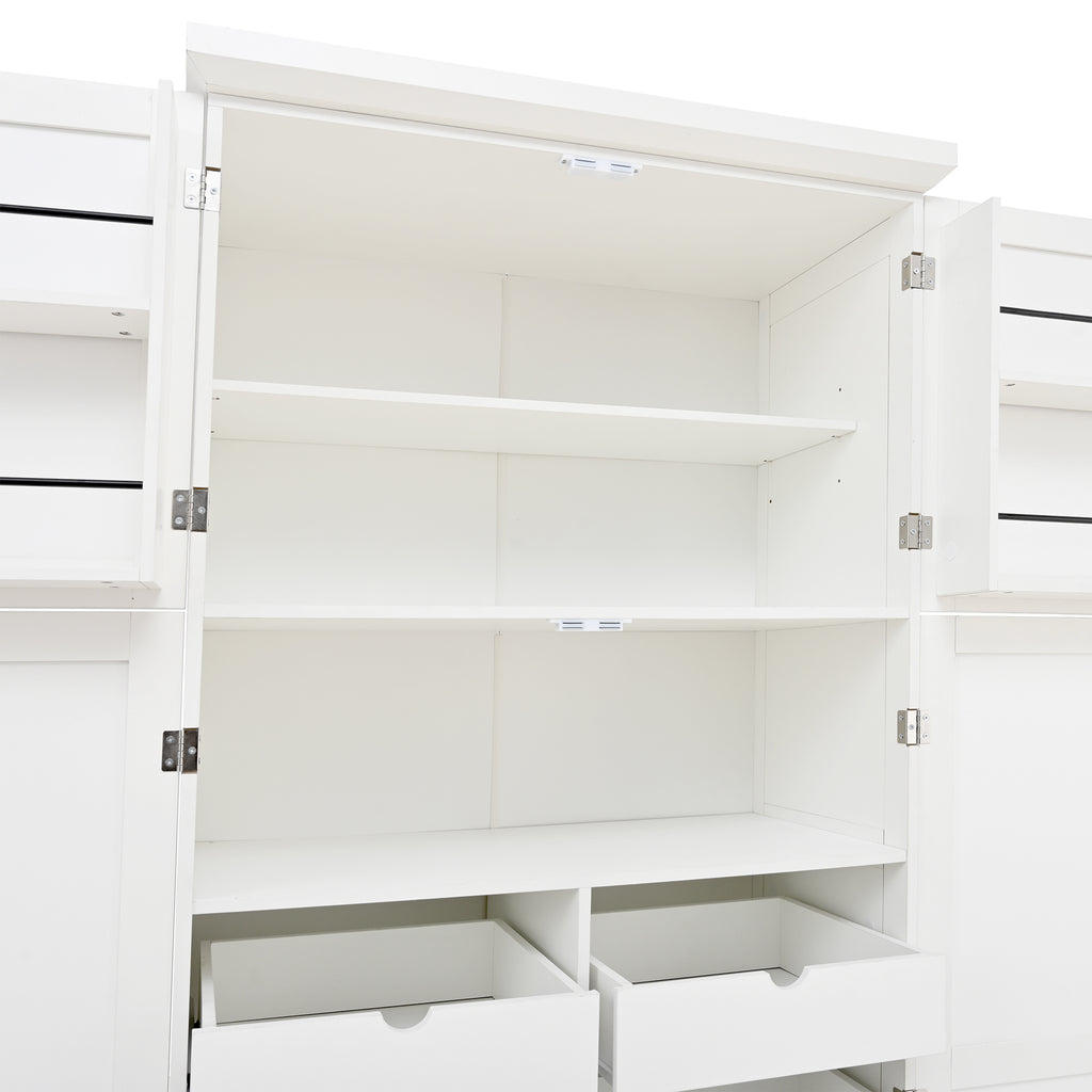 [Assembly Video Provided] TOPMAX 35.5x17.6x70.9inch Freestanding Kitchen Pantry Cabinet, Tall Storage Cabinet with 4 Doors, 2 Door Shelves, 8 Pull-out Trays and Adjustable Shelf for Dining Room, White - Grand Goldman Shop