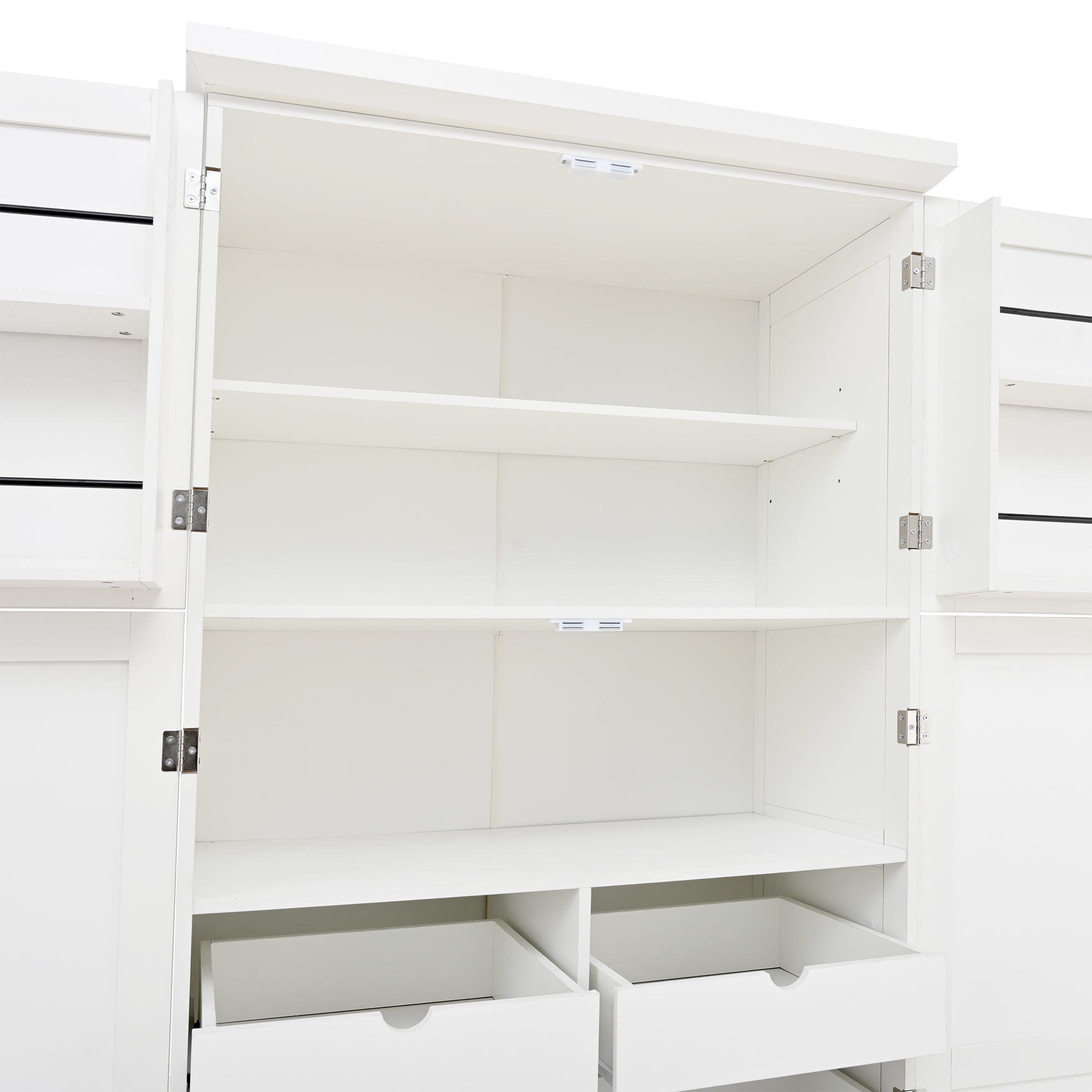 [Assembly Video Provided] TOPMAX 35.5x17.6x70.9inch Freestanding Kitchen Pantry Cabinet, Tall Storage Cabinet with 4 Doors, 2 Door Shelves, 8 Pull-out Trays and Adjustable Shelf for Dining Room, White - Grand Goldman Shop
