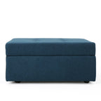 Flip-Top Ottoman with Tufted Waffle Stitch and Rolling Casters, Navy Blue - Grand Goldman Shop