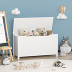 Kids Wooden Toy Box Storage with Safety Hinged Lid for Ages 2+ (White) - Grand Goldman