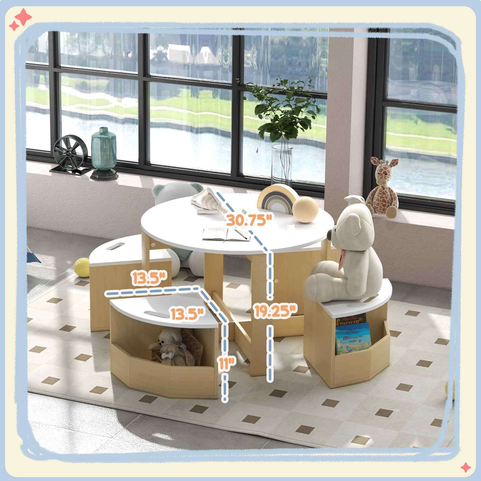 Qaba Kids Table and Chairs Set, 5 Piece Toddler Table and Chairs Set with Storage for Art, Craft, Drawing, Playroom, Classroo