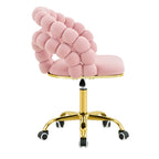 Pink Velvet Bubble Vanity Chair with Gold Base, 360° Swivel Height Adjustable Ergonomic Accent Chair, Cute Rolling Desk Chair