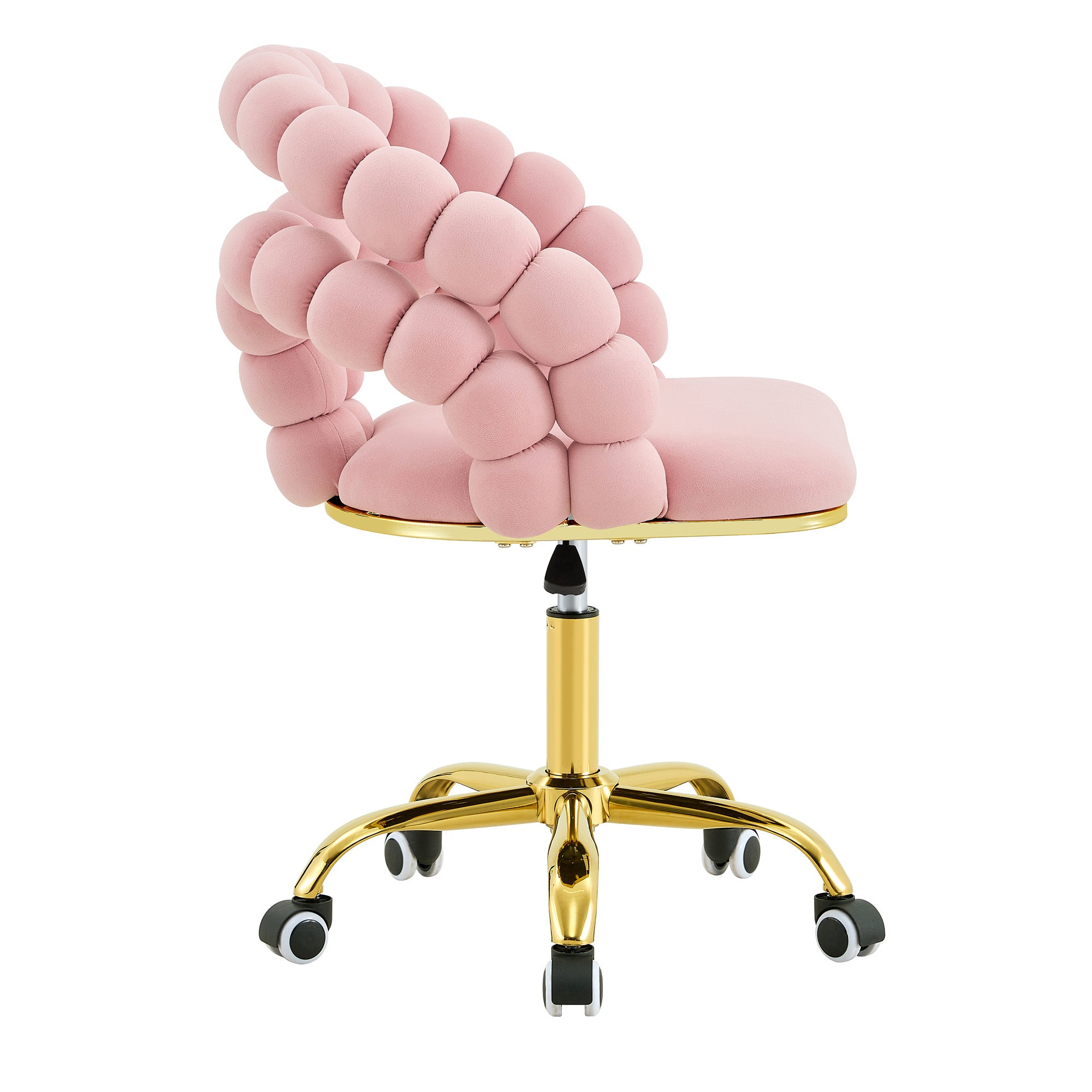 Pink Velvet Bubble Vanity Chair with Gold Base, 360° Swivel Height Adjustable Ergonomic Accent Chair, Cute Rolling Desk Chair