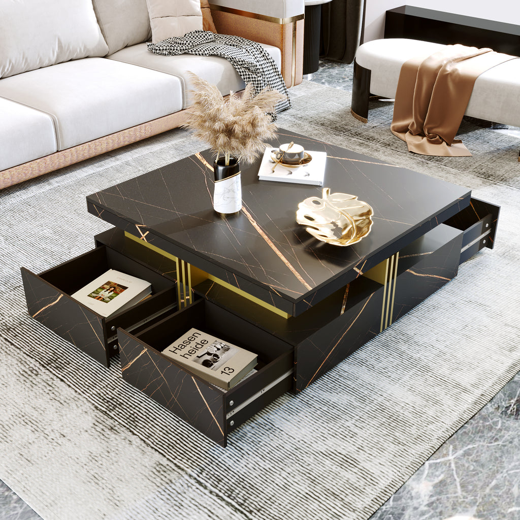 Modern Black Square Storage Coffee Table With 4 Drawers - Grand Goldman Shop