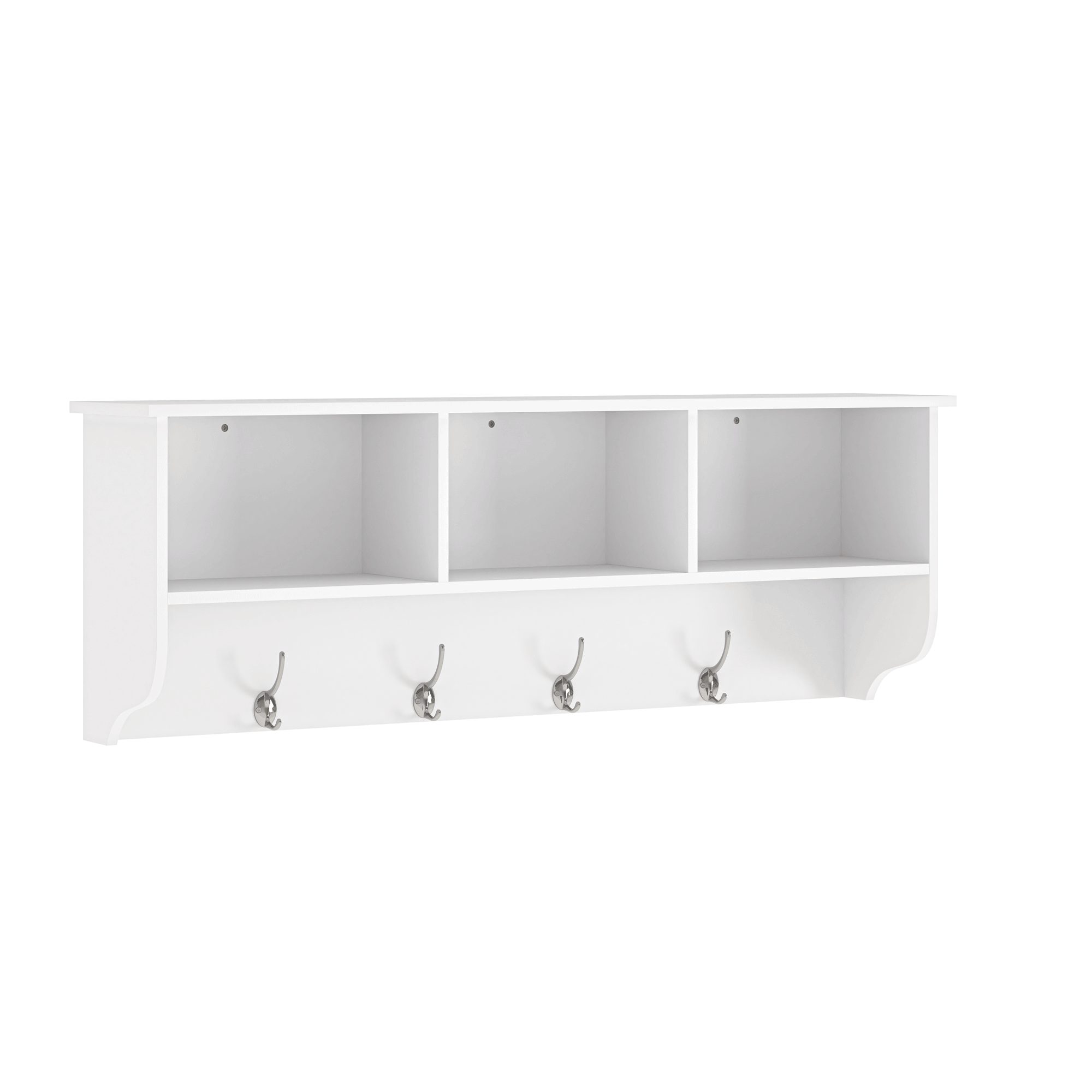 White Entryway Wall Mounted Coat Rack with 4 Dual Hooks Living Room Wooden Storage Shelf - Grand Goldman Shop