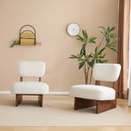 [Set of 2] Modern Beige Lounge Chair with Polyester Upholstery, Sturdy Wood Base With Walnut Finish, Minimalist and Stylish Accent Seating for Living Room, Bedroom, or Office - Grand Goldman Shop