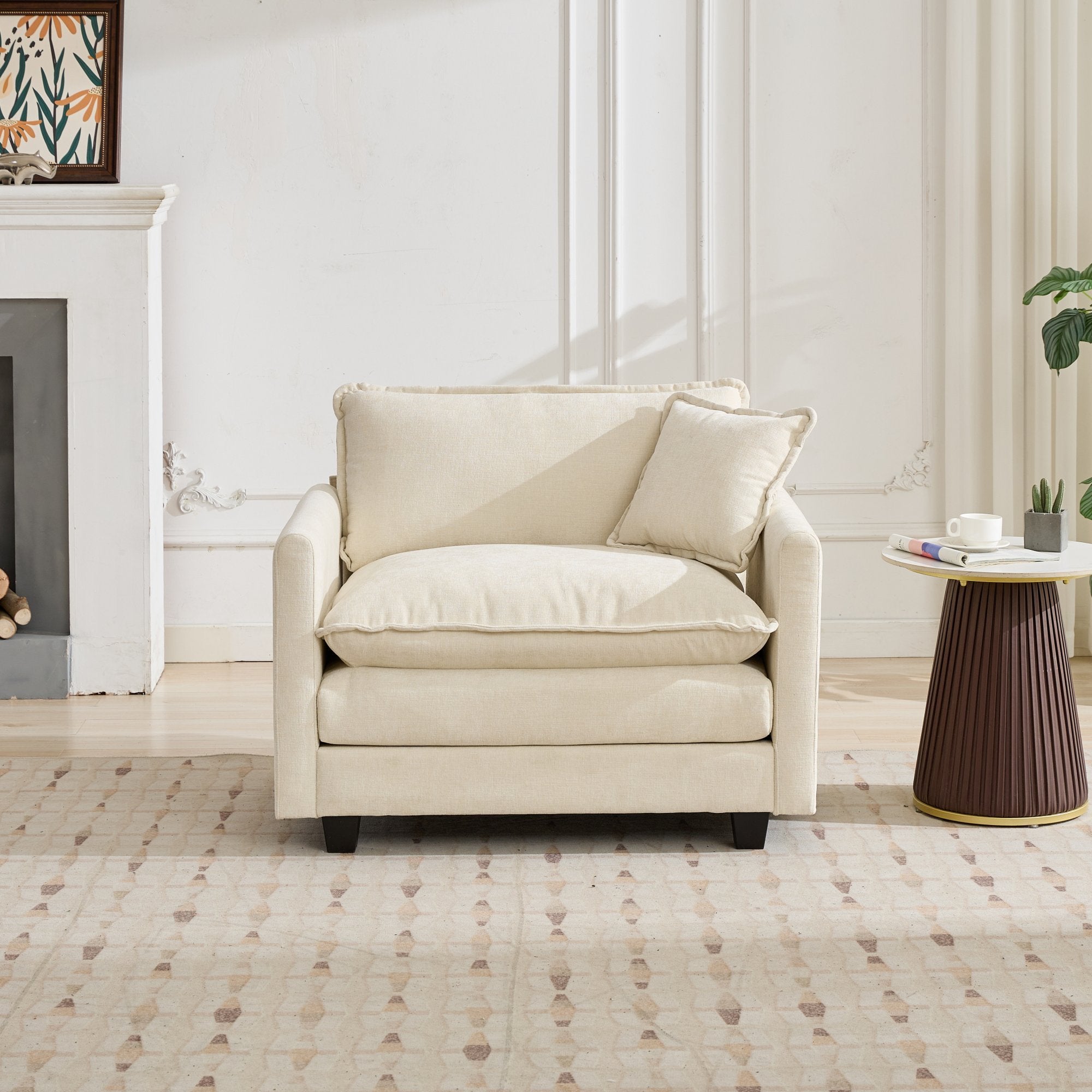 Cloud Sofa one Seat (Armrests are not included), Modern Sectional Couch, for Living Room Bedroom and Apartment, Comfy Double Layer Upholstered Seat Cushion, Breathable Chenille Fabric, Beige - Grand Goldman Shop