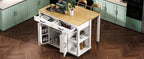 K&K 47 inch Kitchen Island with Extendable Dining Table, Rubber Wood Veneer Kitchen Table with Internal Storage Rack, Power Outlet, Kitchen island with Storage 2 Drawers 2 Cabinet,White - Grand Goldman Shop