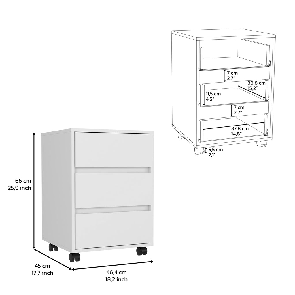 Three Drawers Bang, Filing Cabinet, Roller Blade Glide, White Finish - Grand Goldman