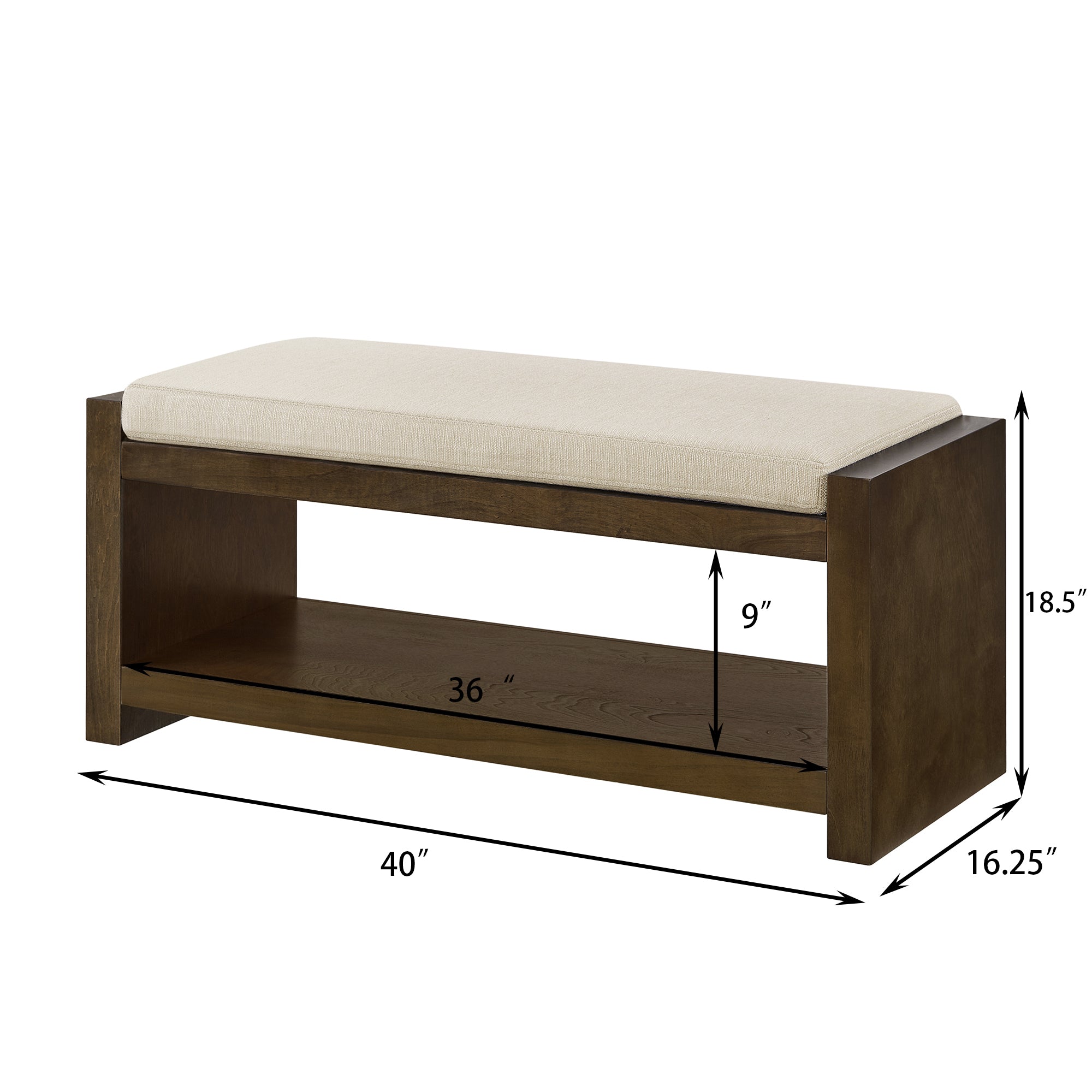 40' Accent Bench with Lower Shelf Shoe Rack, Padded Seating Bench for Living Room, Modern Compact Bed End Bench with Storage for Bedroom Seating, Removable Cushion,  40'W-Ivory - Grand Goldman Shop