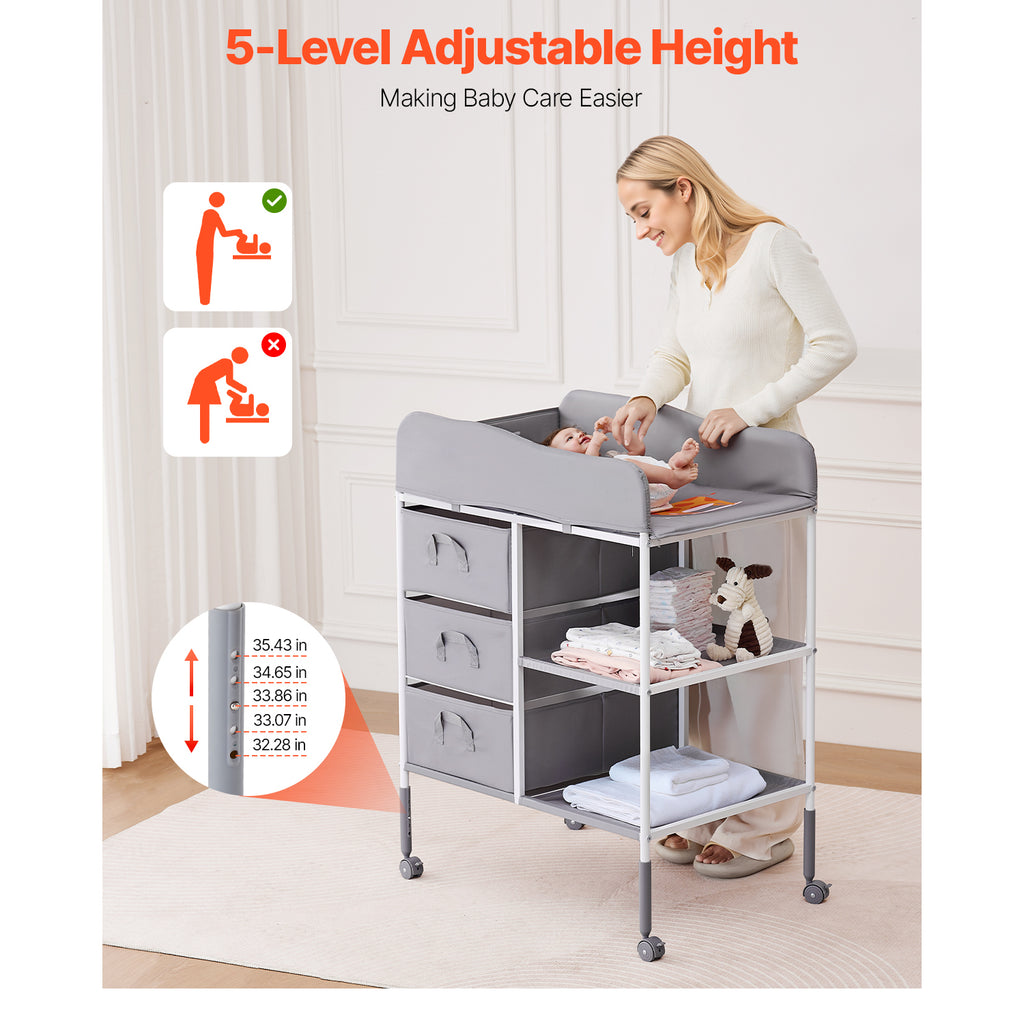 Baby Changing Table Portable Diaper Change Station with 3 Drawers & Wheels | Premium Home Decor - Grand Goldman