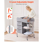 Baby Changing Table Portable Diaper Change Station with 3 Drawers & Wheels | Premium Home Decor - Grand Goldman