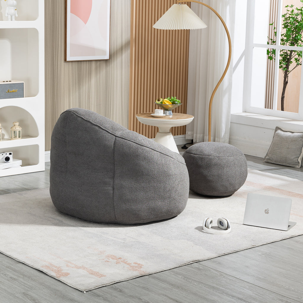 Bedding Bean Bag Sofa Chair with High-Pressure Foam and Footrest, Grey Microfiber - Grand Goldman Shop