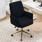Ergonomic Mid-Back Office Chair with Striped Fabric, Black Corduroy, Gold Base, 25.2 x 24.0 x 41.9 inches | Premium Home Deco