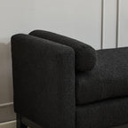 Elegant Upholstered Bench, Daybed, Ottoman with Wood Legs & 2 Bolster Pillows, Black Boucle, 66.34' - Grand Goldman Shop