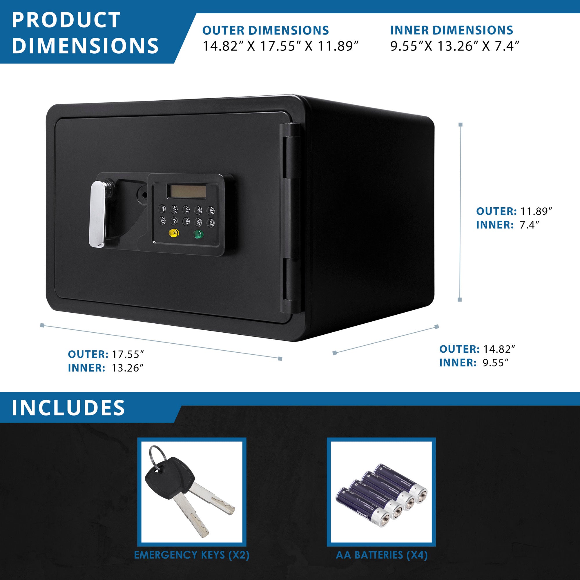 Keypad Fireproof Security Safe in Black Steel, 0.54 Cubic Ft, Durable and Secure | Premium Home Decor - Grand Goldman