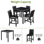 5PCs Counter Height Table Set, Wooden Kitchen Table Set with Square Table and 4 Upholstered Chairs, Counter Height Dining Table with Crystal Decoration and Chair Set for Kitchen, Dining Room, Black - Grand Goldman Shop